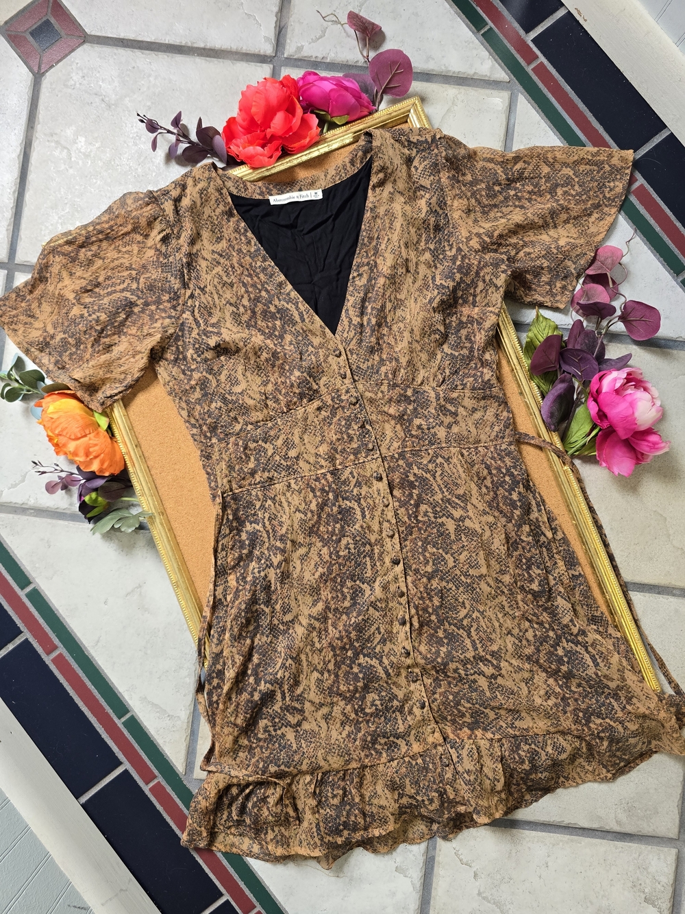 Abercrombie & Fitch Brown Snake-Print Mini Dress